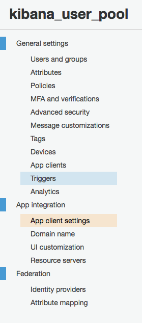 Cognito app client settings