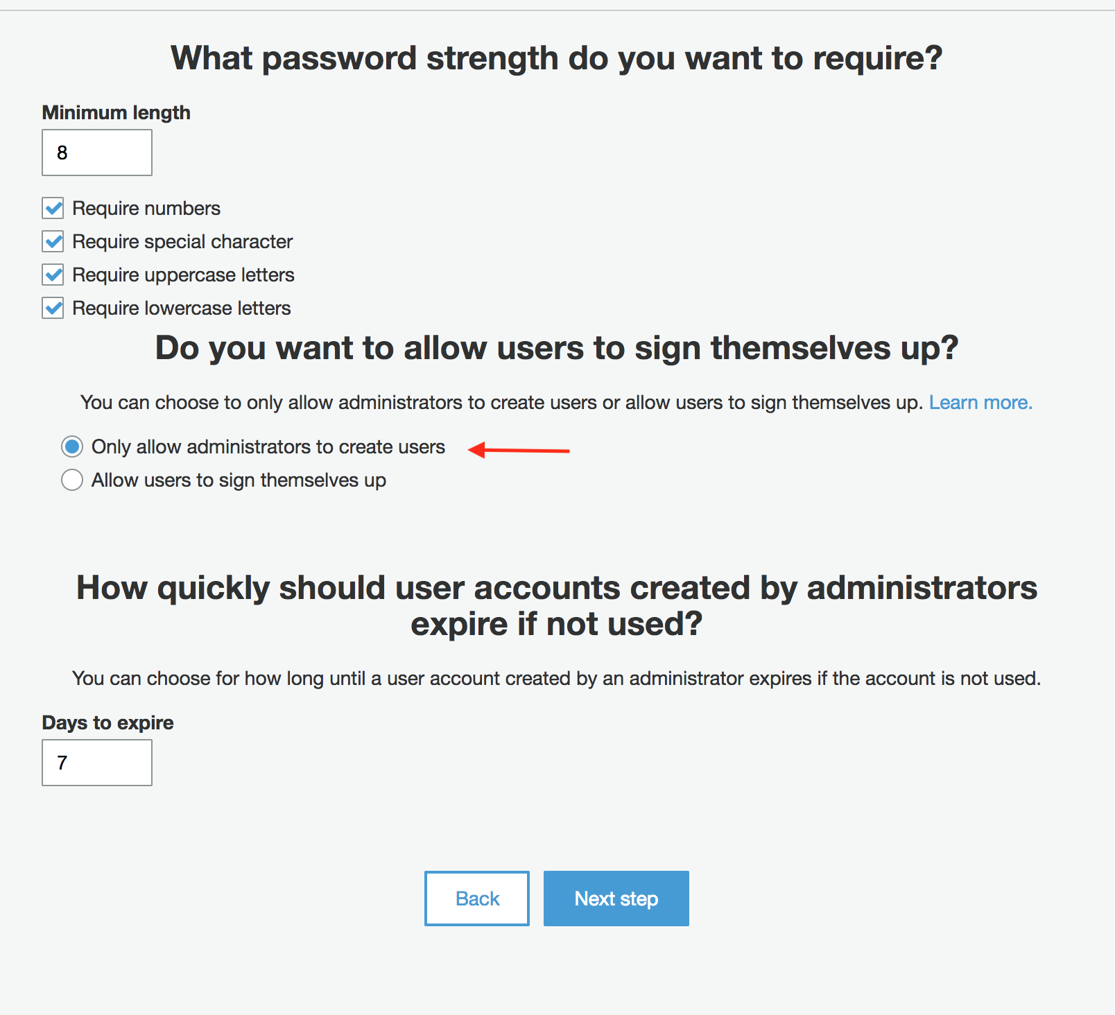 Set admin creation of users only