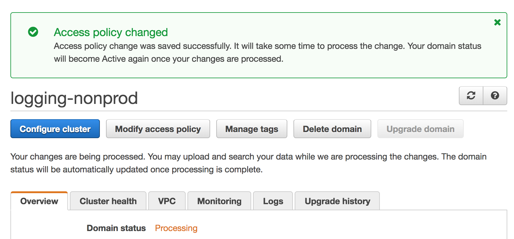 Elasticsearch cluster processing the change