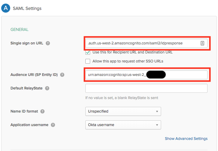 Okta SAML settings