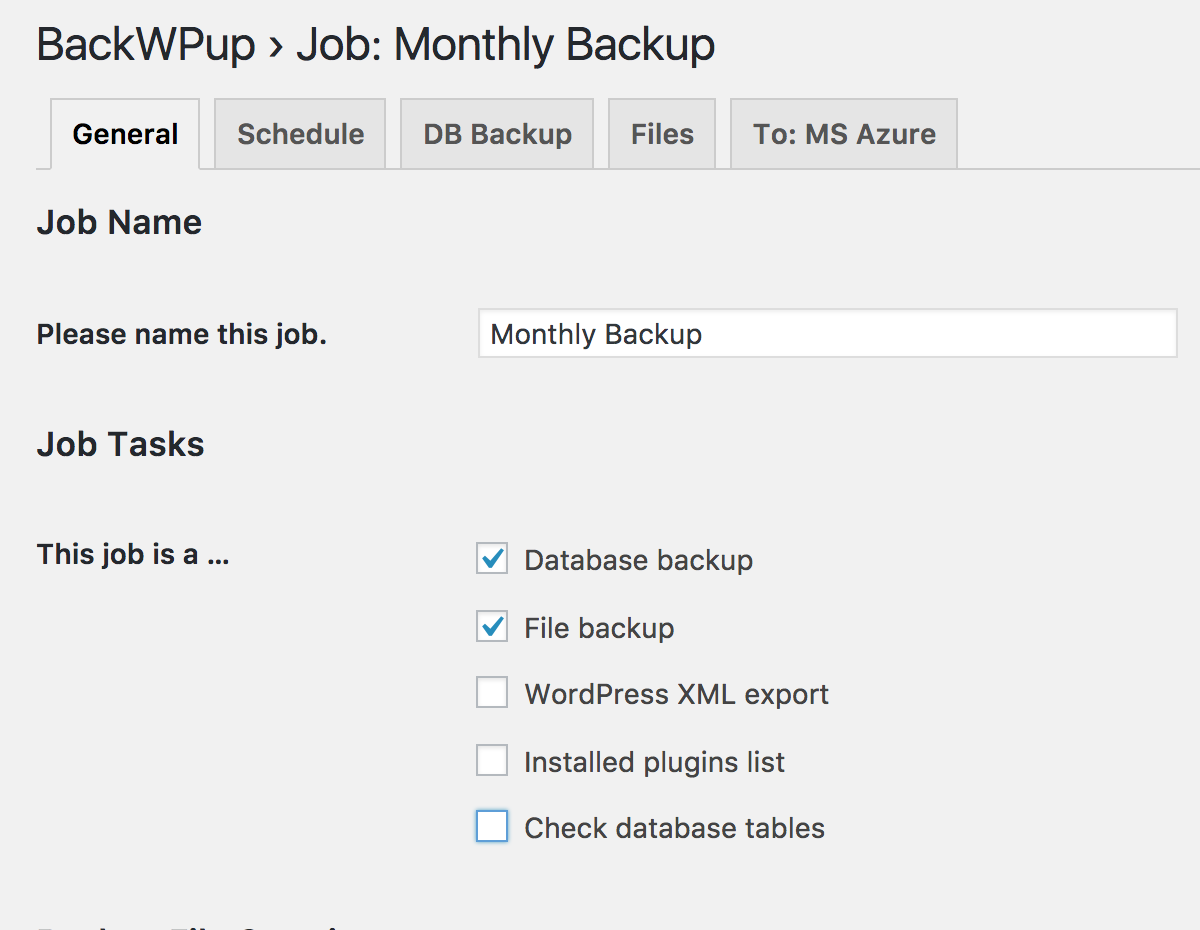 BackWPup job config