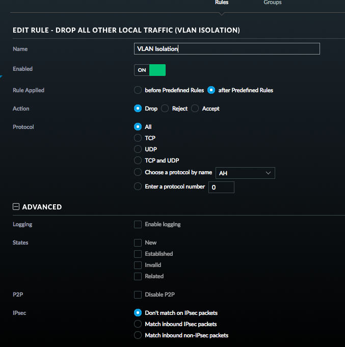 VLAN isolation rule